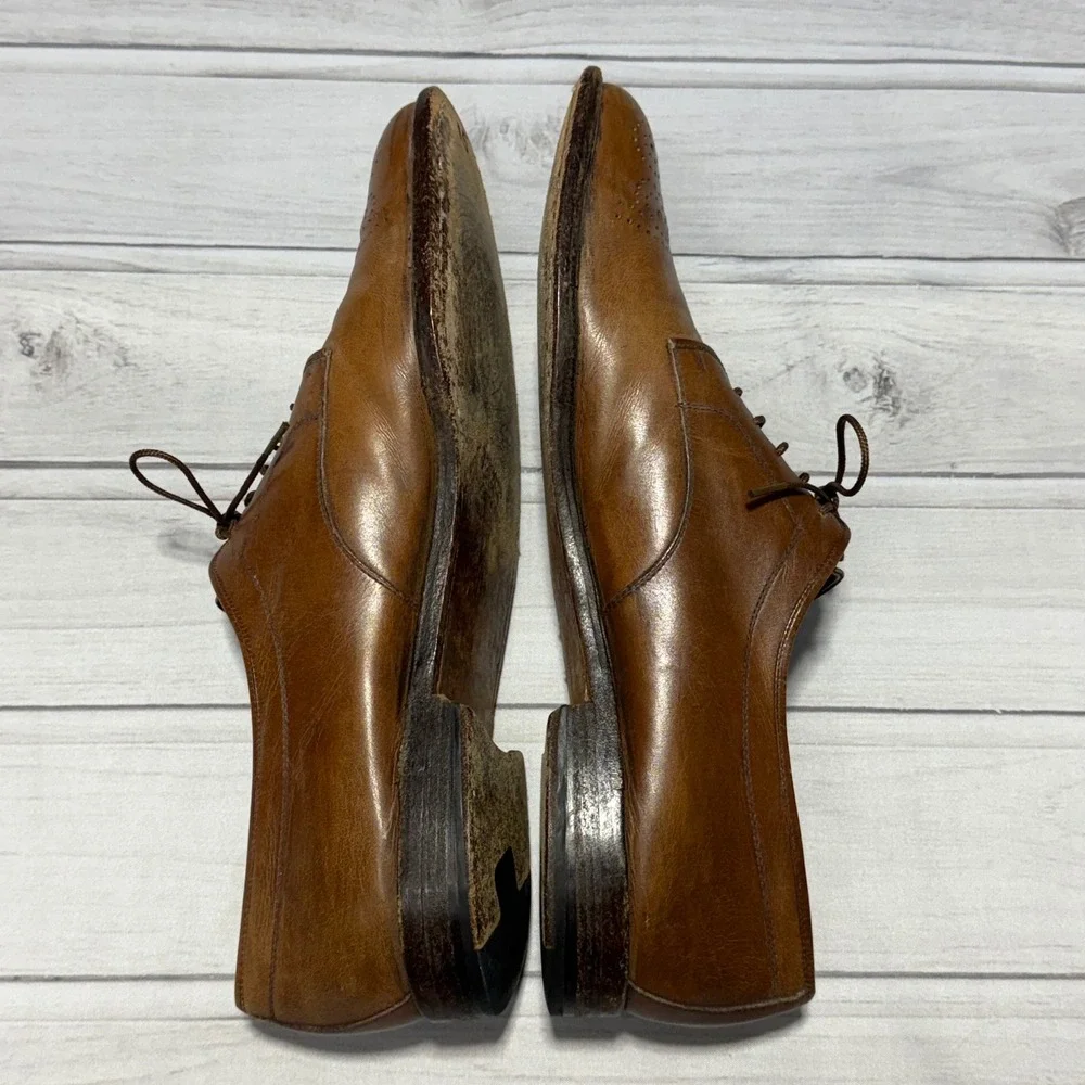 Salvatore Ferragamo Studio Derby Shoes Men 13 B Tan Leather Brogue Italy